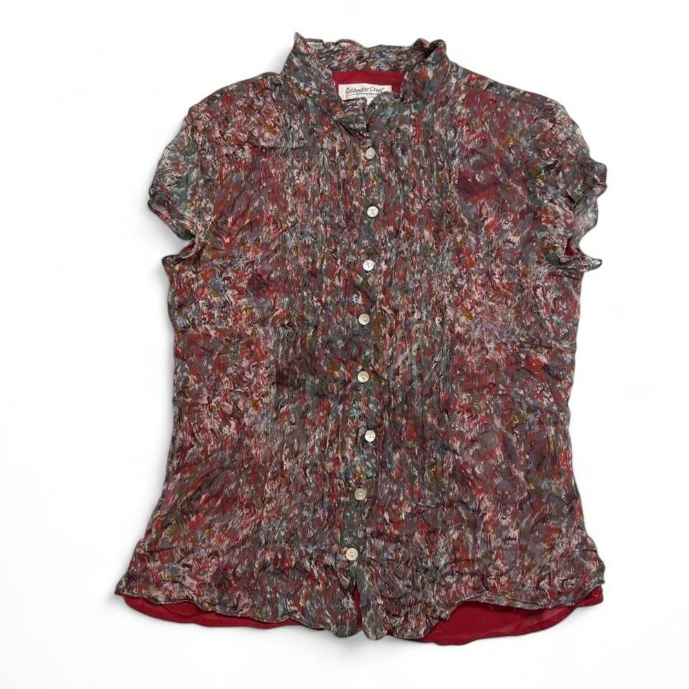 Vintage Y2K Coldwater Creek Whimsigoth Impressionist Floral Crinkle Blouse